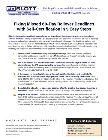 Fixing Missed 60 Day Rollover Deadlines With Self-Certification in 5 Easy Steps first-page preview